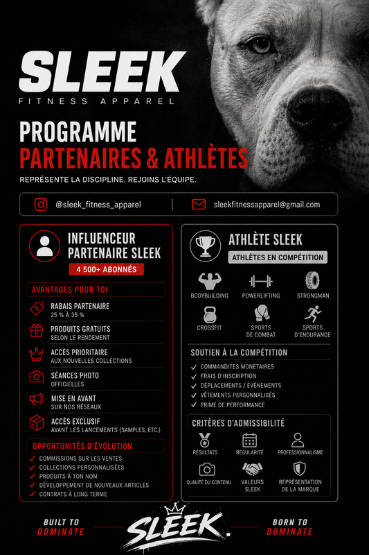 🥇 Influenceur 🏆 Athlète  Programme Ambassadeur SLEEK (4 500+ abonnés)