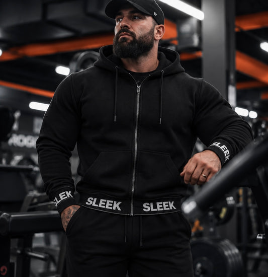 SLEEK LuxBand Zip Hoodie – Black